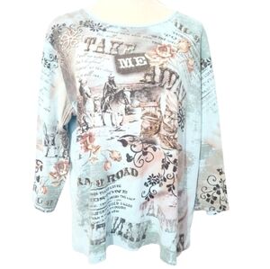 Katina Marie 1X Top Shirt Western Cowgirl Boots Take Me Away Graphic USA Made